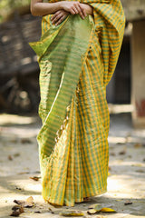 Genda Phool Green Big Check Saree