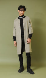 Heer Grey Handwoven Woollen A-line Long Jacket with Sleeves