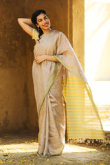 Genda Phool Beige With Stripe Saree