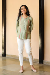 Juhi Pista Green Shirt With Crewel Embroidery