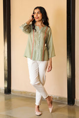 Juhi Pista Green Shirt With Crewel Embroidery