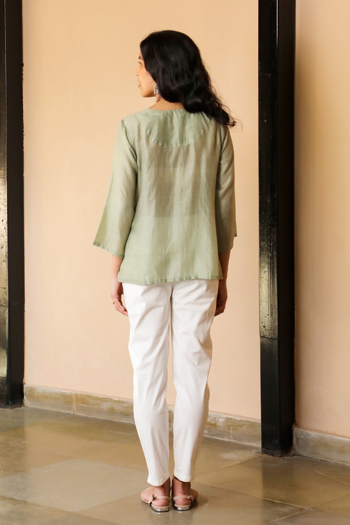 Juhi Pista Green Shirt With Crewel Embroidery