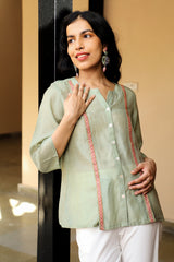 Juhi Pista Green Shirt With Crewel Embroidery