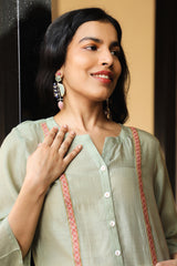 Juhi Pista Green Shirt With Crewel Embroidery