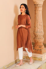 Juhi Brown Kurta With Crewel Embroidered Sleeves