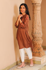 Juhi Brown Kurta With Crewel Embroidered Sleeves