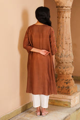 Juhi Brown Kurta With Crewel Embroidered Sleeves