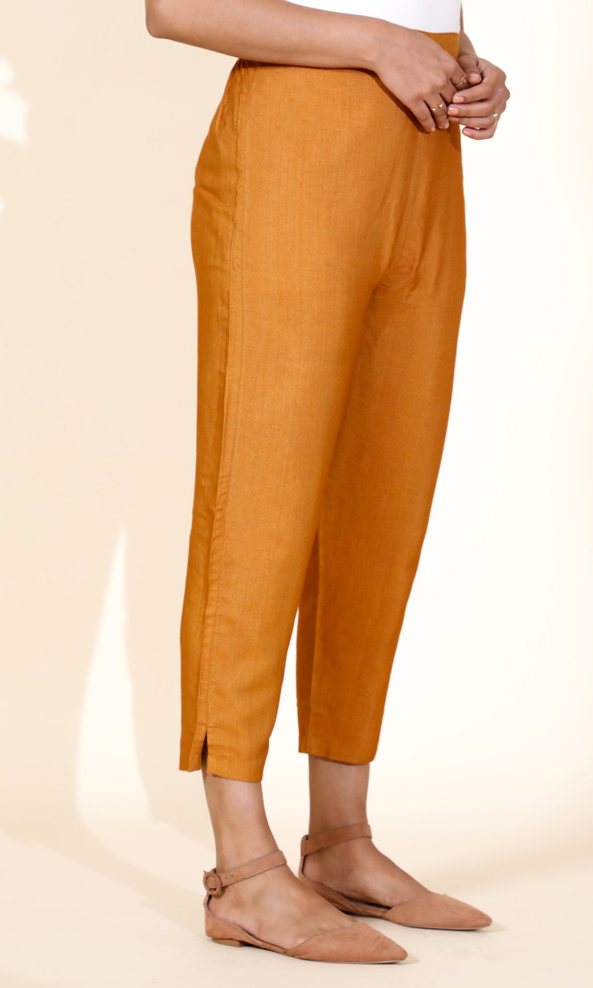 Tara Mustard Tussar Cotton Straight Pant