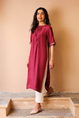 Juhi Maroon Kurta With Crewel Embroidery