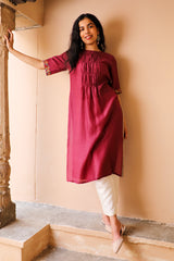 Juhi Maroon Kurta With Crewel Embroidery