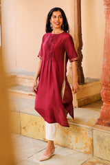 Juhi Maroon Kurta With Crewel Embroidery