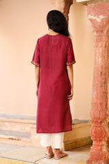 Juhi Maroon Kurta With Crewel Embroidery