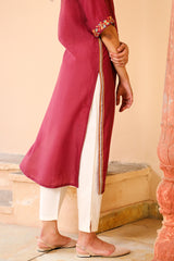 Juhi Maroon Kurta With Crewel Embroidery