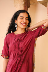 Juhi Maroon Kurta With Crewel Embroidery