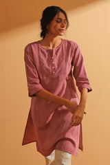 Maya Maroon Classic Handwoven Striped Kurta