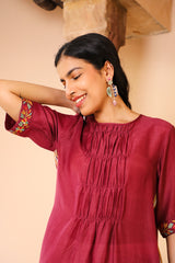 Juhi Maroon Kurta With Crewel Embroidery