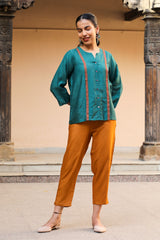 Juhi Teal Green Shirt With Crewel Embroidery