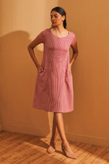 Maya Maroon Handwoven Striped A-line Dress