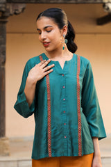 Juhi Teal Green Shirt With Crewel Embroidery