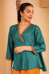 Juhi Teal Green Peplum Top With Crewel Embroidery