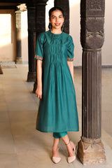 Juhi Teal Kurta With Crewel Embroidery