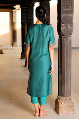 Juhi Teal Kurta With Crewel Embroidery