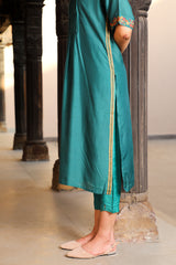 Juhi Teal Kurta With Crewel Embroidery