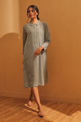 Maya Olive Green Handwoven Striped Shirt Dress