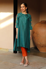 Juhi Teal Green Kurta With Crewel Embroidered Sleeves