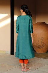 Juhi Teal Green Kurta With Crewel Embroidered Sleeves