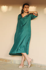 Juhi Teal Green Dress Cum Kurta With Crewel Embroidery