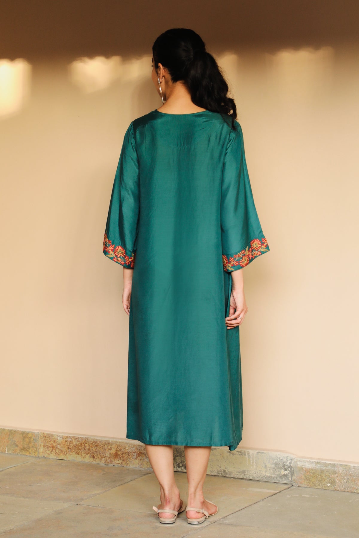 Juhi Teal Green Dress Cum Kurta With Crewel Embroidery
