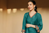 Juhi Teal Green Dress Cum Kurta With Crewel Embroidery