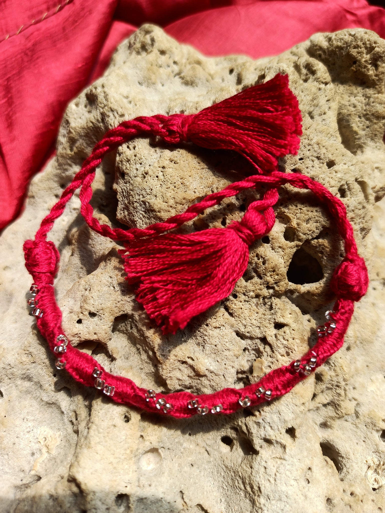 Twisted Threads and Beads Bracelet Style Rakhi