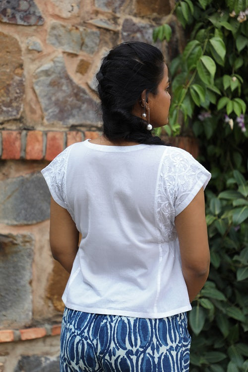 Ishanvi Chikankari Embroidered Cap Sleeved Top