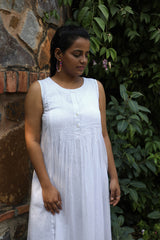 Ishanvi Chikankari Embroidered Sleeveless Dress With Pintucks