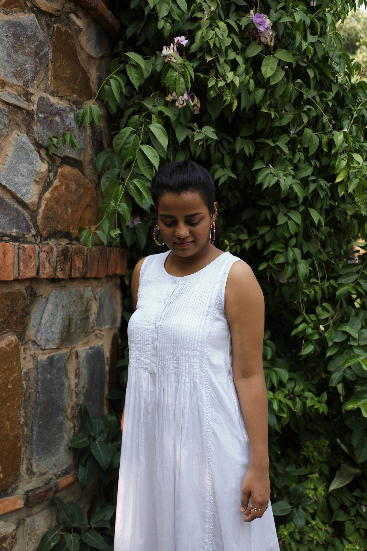Ishanvi Chikankari Embroidered Sleeveless Dress With Pintucks
