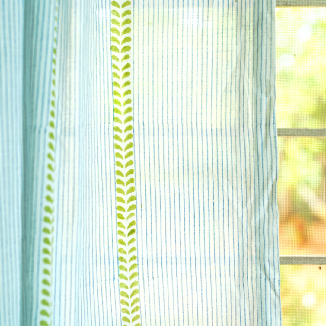 Prakruti Green Blockprinted Window Curtain