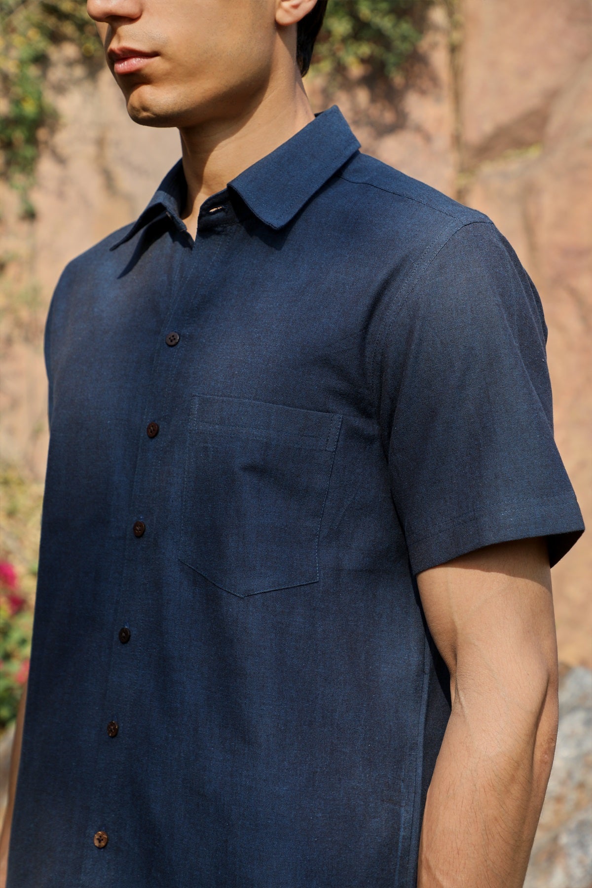 Ronin Handwoven Dark Blue Half Sleeve Shirt