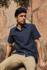 Ronin Handwoven Dark Blue Half Sleeve Shirt