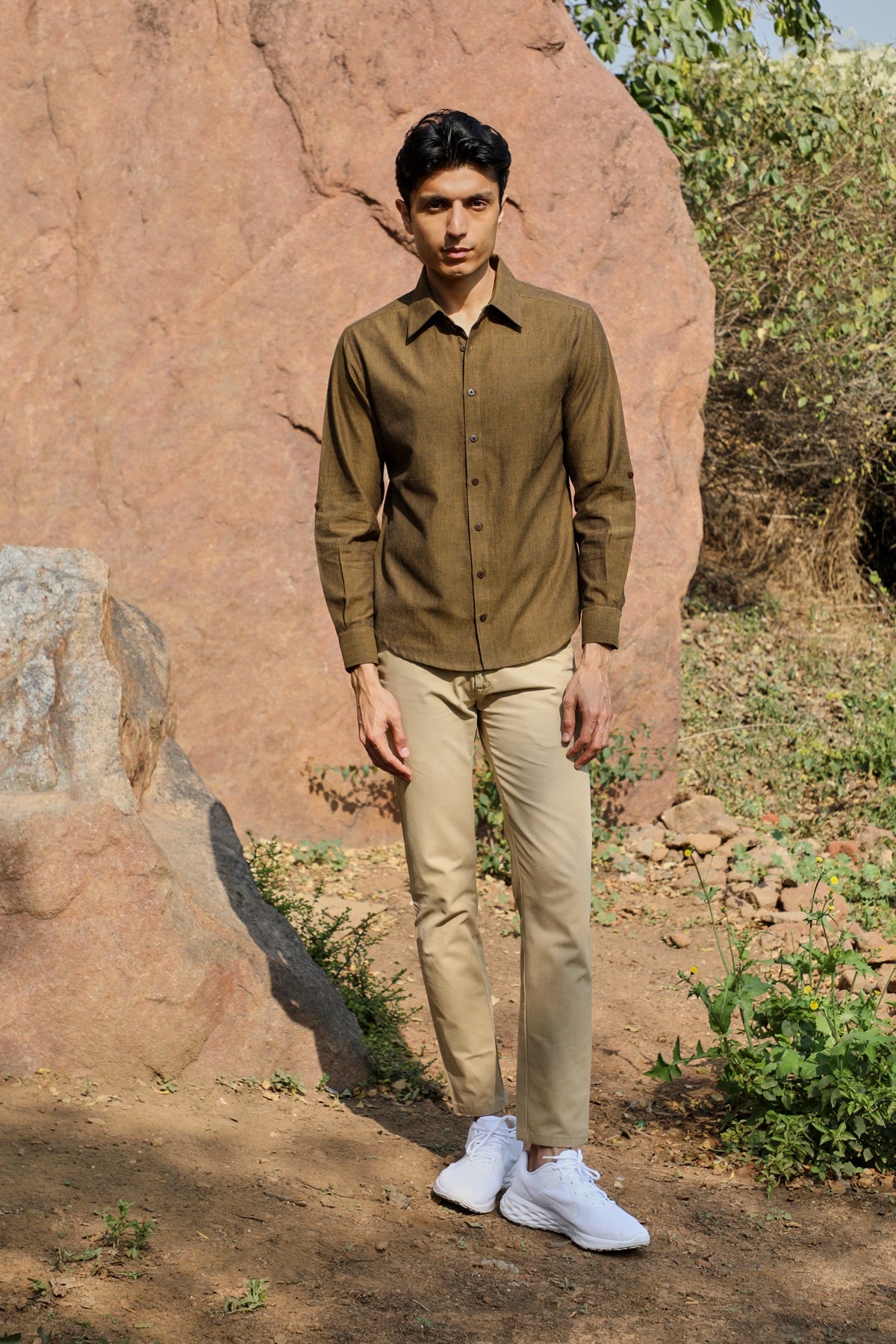 Ronin Handwoven Dark Olive Long Sleeve Shirt