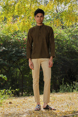 Ronin Handwoven Dark Olive Short Kurta