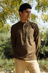 Ronin Handwoven Dark Olive Short Kurta