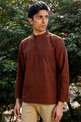 Ronin Handwoven Dark Maroon Short Kurta