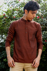 Ronin Handwoven Dark Maroon Short Kurta