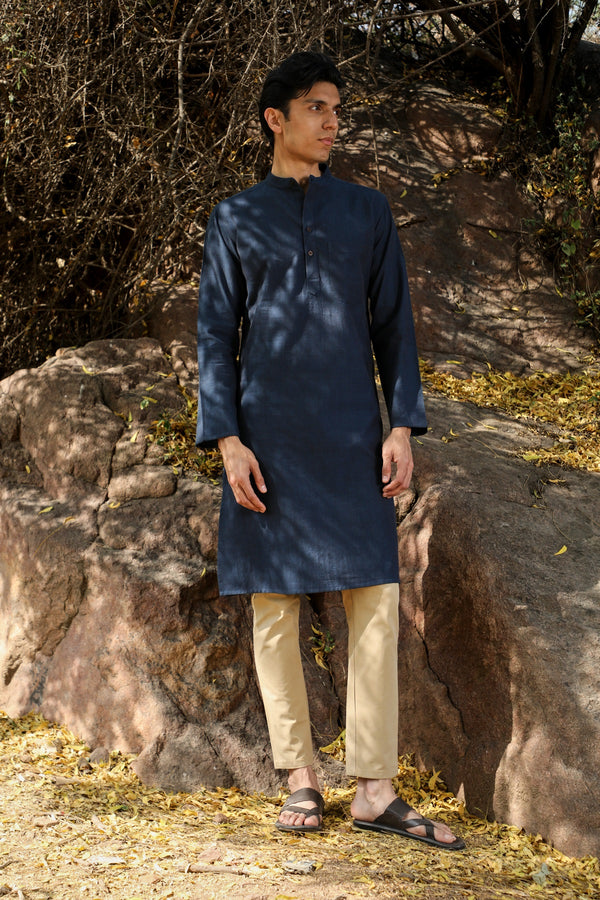 Ronin Handwoven Dark Blue Long Kurta
