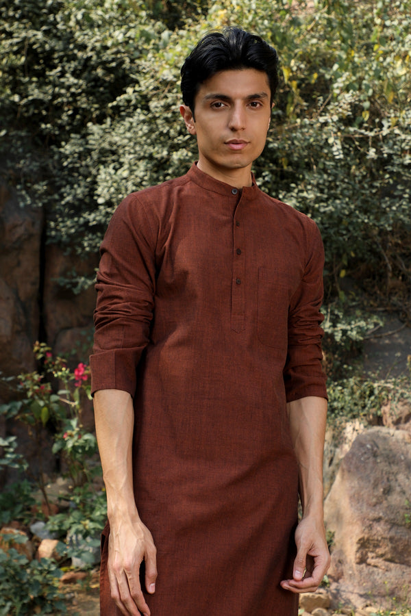 Ronin Handwoven Dark Maroon Long Kurta