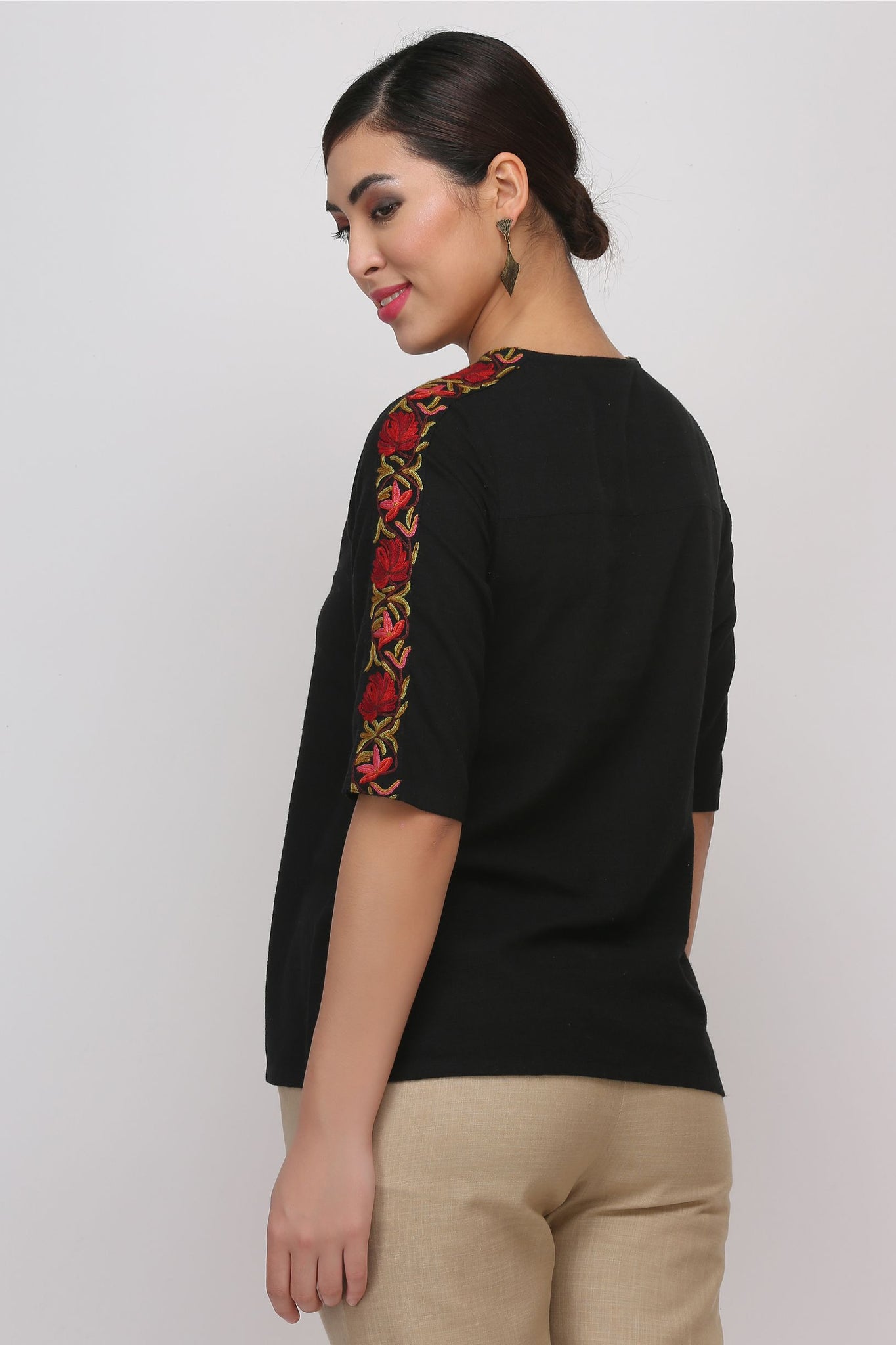Black Kashmiri Embroidered Woven Top