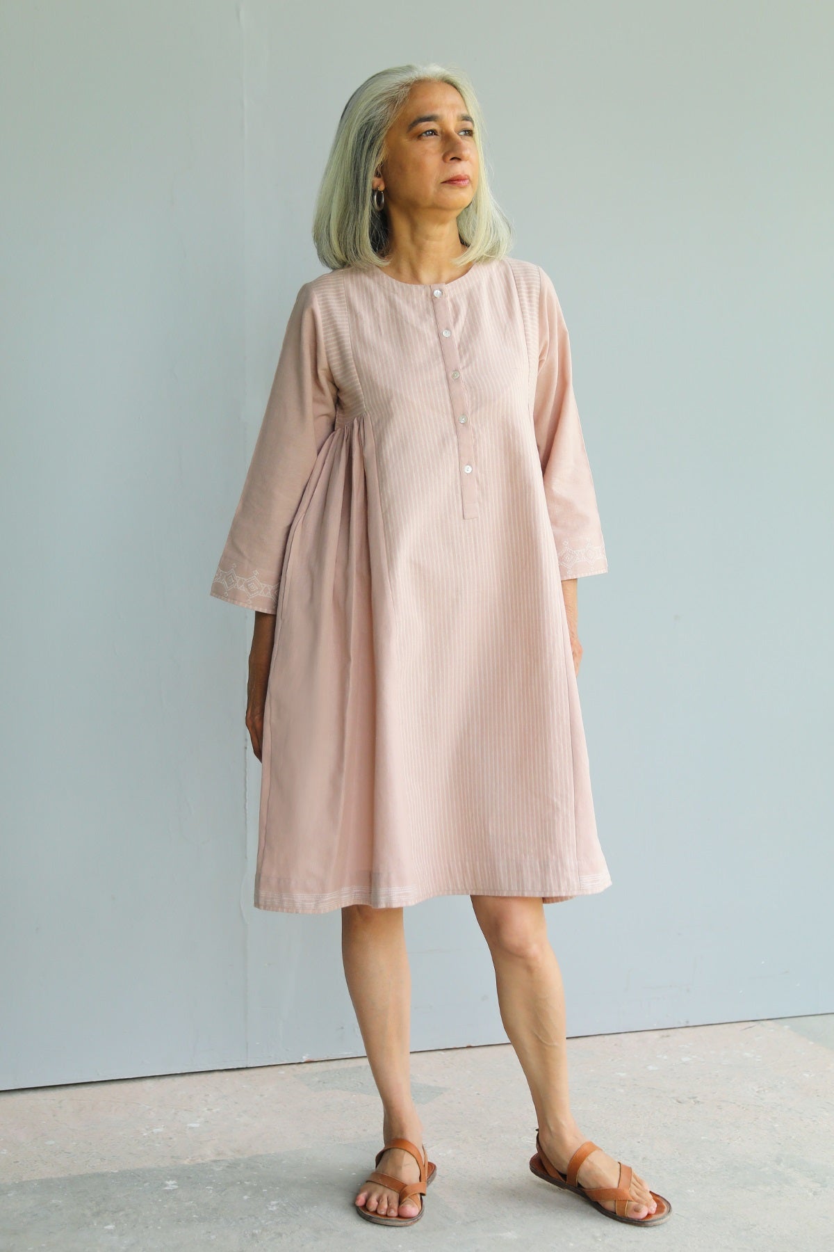 Nilofer Pink Handwoven Short Dress
