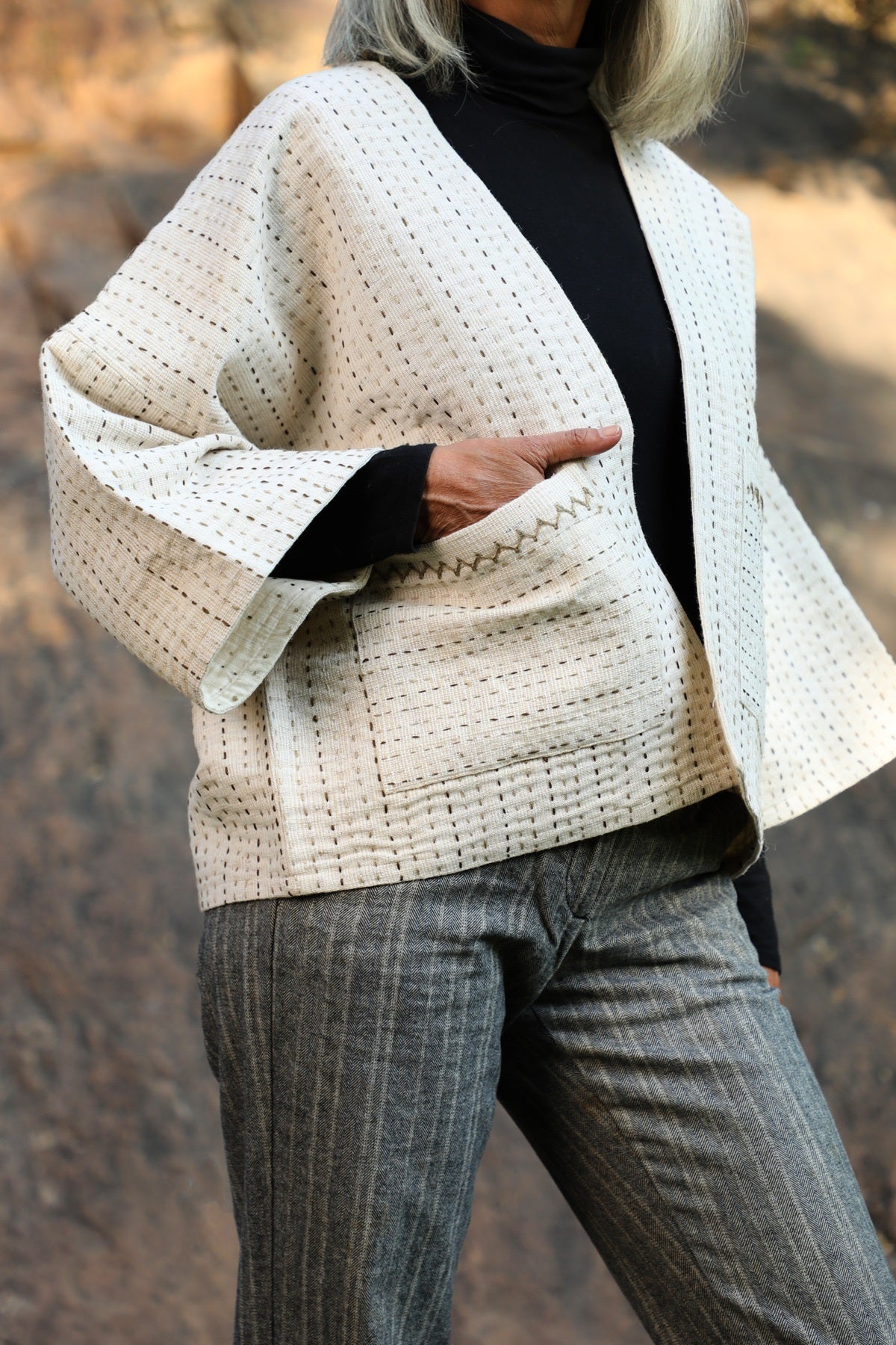 Rajasar Natural Handwoven Woollen Kimono Sleeve Unisex Jacket